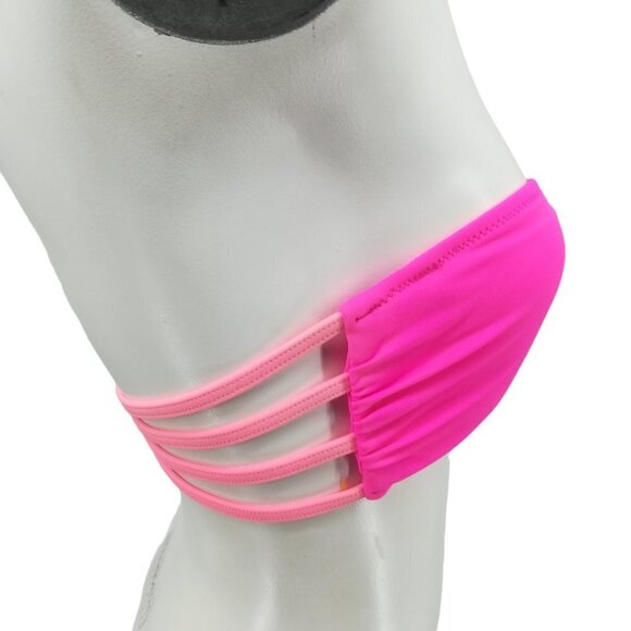Victorias Secret PINK Bandeau Strapless Bikini Top Size S Neon Pink Strappy Hot - Picture 8 of 8